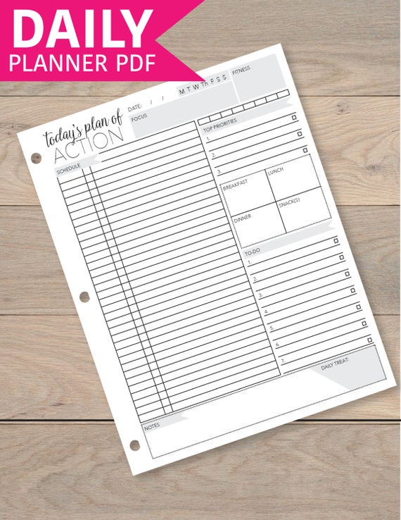 Daily Organizer printable Planner Pages TO DO List A4 daily