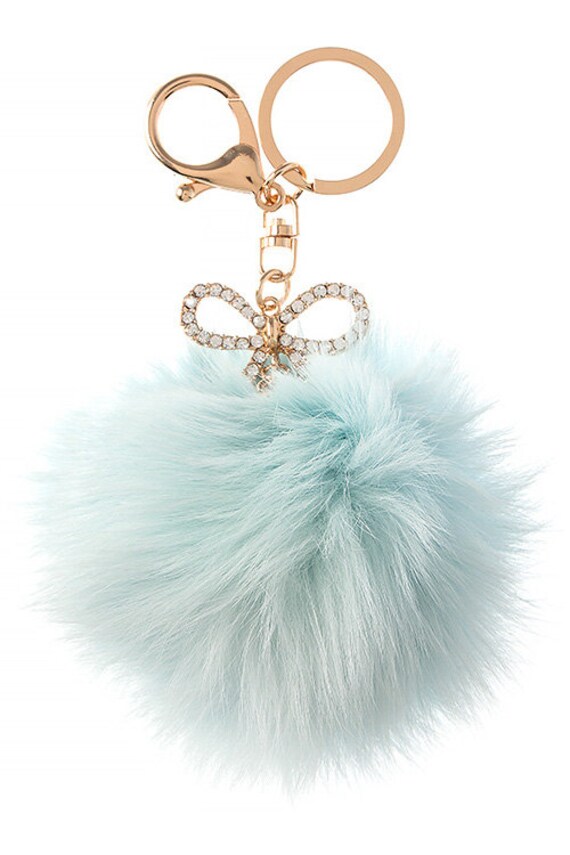 Rabbit Fur Pom pom Key Chain fluff ball keychain by Scarlettaa