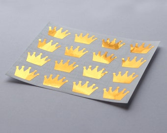 16 Metallic Gold Crown Stickers, Gold Crown Labels, Planner Stickers, Envelope Seal, Wedding Stickers, Birthday Stickers