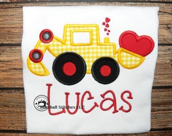 Valentine Digger Shirt/ Boys Valentine Shirt/ Digger Applique Shirt