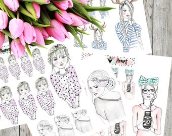 Boho girls illustration planner stickers boho