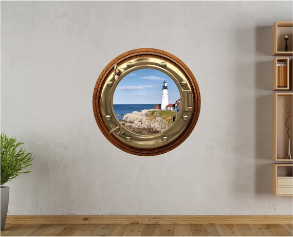 Port Scape Lighthouse #2 Porthole Wall Sticker Graphic Decal Instant Sea Window View Kids Game Room Decor Art NEW