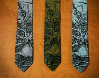Octopus Necktie - Kraken Tie - Men's Necktie - Birthday Gift Men - Nice Tie - Men's Gift - Ocean - Screen Printed
