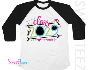 Class of 2029 Shirt Hip Arrow Shirt Girl Pink Kids Personalized Raglan Shirt Back to School Shirt