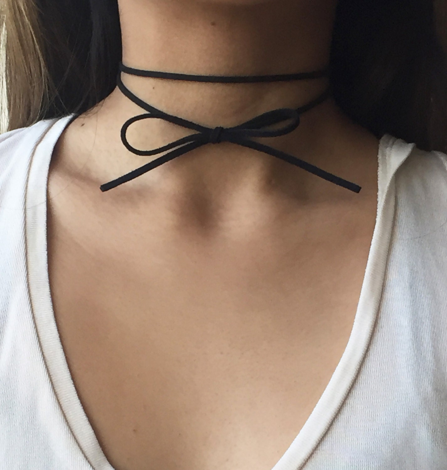 SALE 50 OFF Simple Double Wrap Black Choker/ Dainty BowTie
