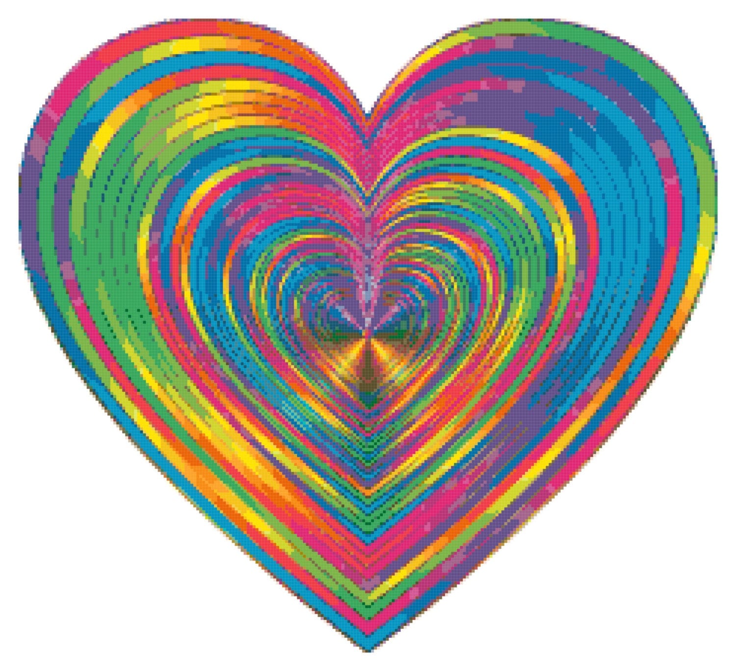 Rainbow Striped Heart Cross Stitch PDF Needlework Pattern