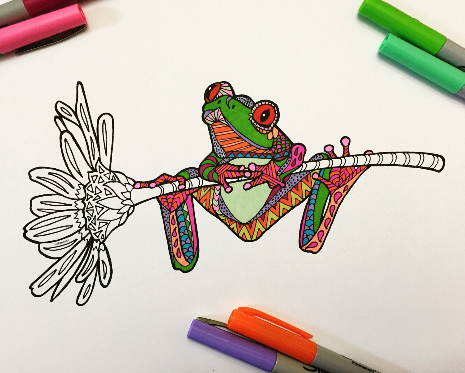 Frog on Flower PDF Zentangle Coloring Page by DJPenscript ...