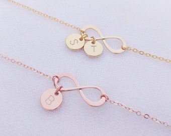 Personalized Infinity Bracelet, Gold Rose Gold Infinity Bracelet, Initial Bracelet, Bridesmaid Gifts, Monogram jewelry