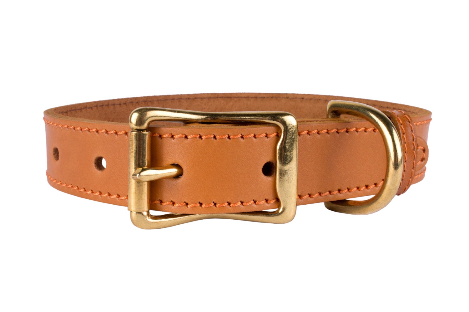 Classic Dog Collar Solid Brass Hardware Natural by BronzeDog