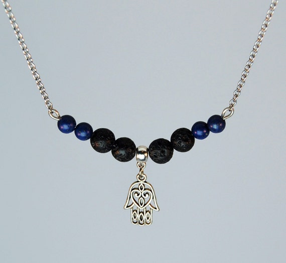 Hamsa Diffuser Necklace Aromatherapy Necklace by JeweledAromatics