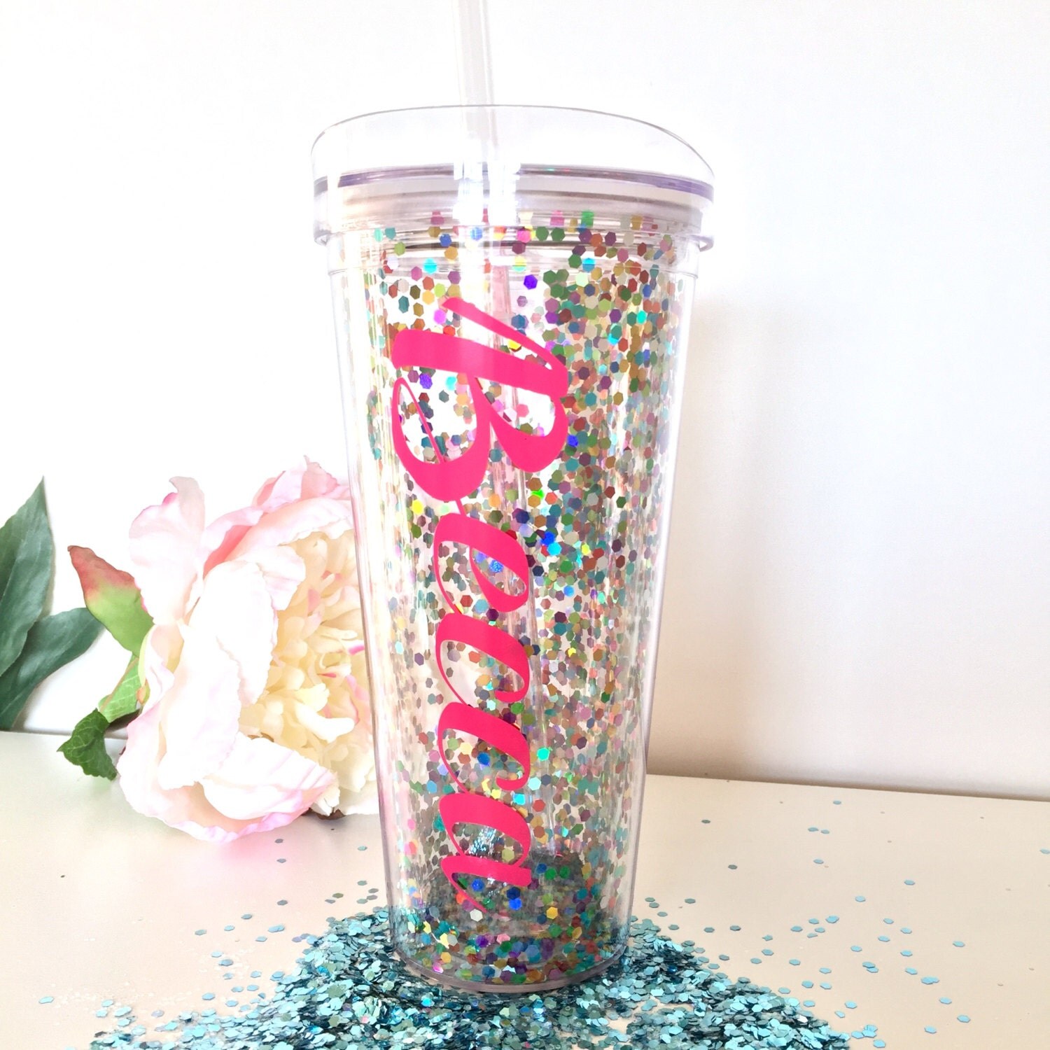 Confetti Glitter Monogram Tumbler Personalized Gift Tumbler