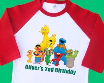 Sesame Street Birthday Shirt. Personalized Raglan with Name and Age. 1st 2nd 3rd 4th 5th 6th 7th 8th 9th 10th Birthday T Shirt, Tee (35018)