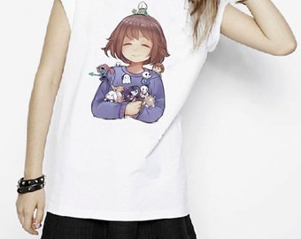 Undertale Frisk With All Character Sans Papyrus Undyne Pocket Version Game Inspired T-shirt. Male and Female Apparel
