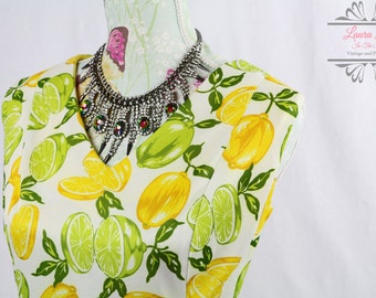 Vintage 60s Lemon/Lime Novelty Print Wiggle Dress Size M/L