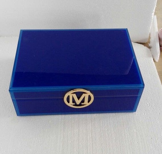 Monogram Personalized Jewelry Box Keepsake Royal Blue Letter