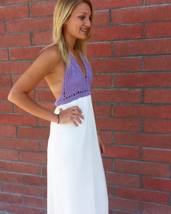 Summer Crochet Chiffon Maxi Dress // crochet halter cotton edm