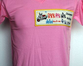 HANDMADE 100% Cotton Chaing Mai Walking Street T-Shirt in Pink