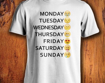 Men's Tshirt, Emoji Shirt, days of the week emoji shirt, emoticon shirt, shirt for work, emoji youth tshirt, birthday gifts for him