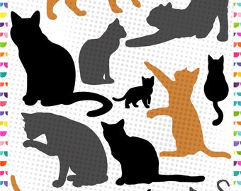 Cat Silhouettes, Cat svg - Kittens Silhouettes - Silhouette Design, Cricut Design – svg eps jpg dxf and png - Cut Files