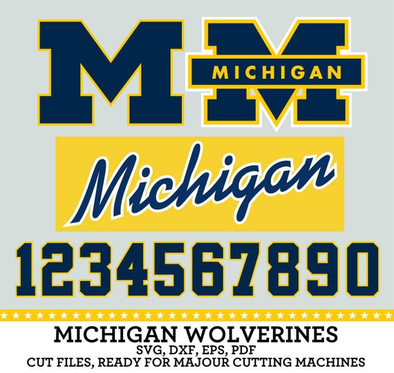 Michigan Wolverines Logos & Numbers SVG dxf by SVGsilhouetteDXF