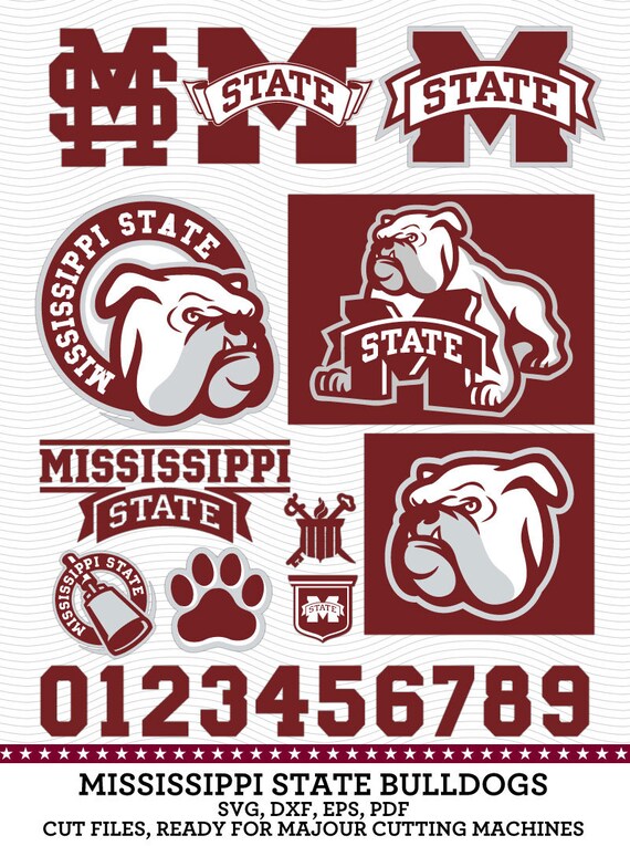 Mississippi Bulldogs Logos and Numbers SVG by SVGsilhouetteDXF