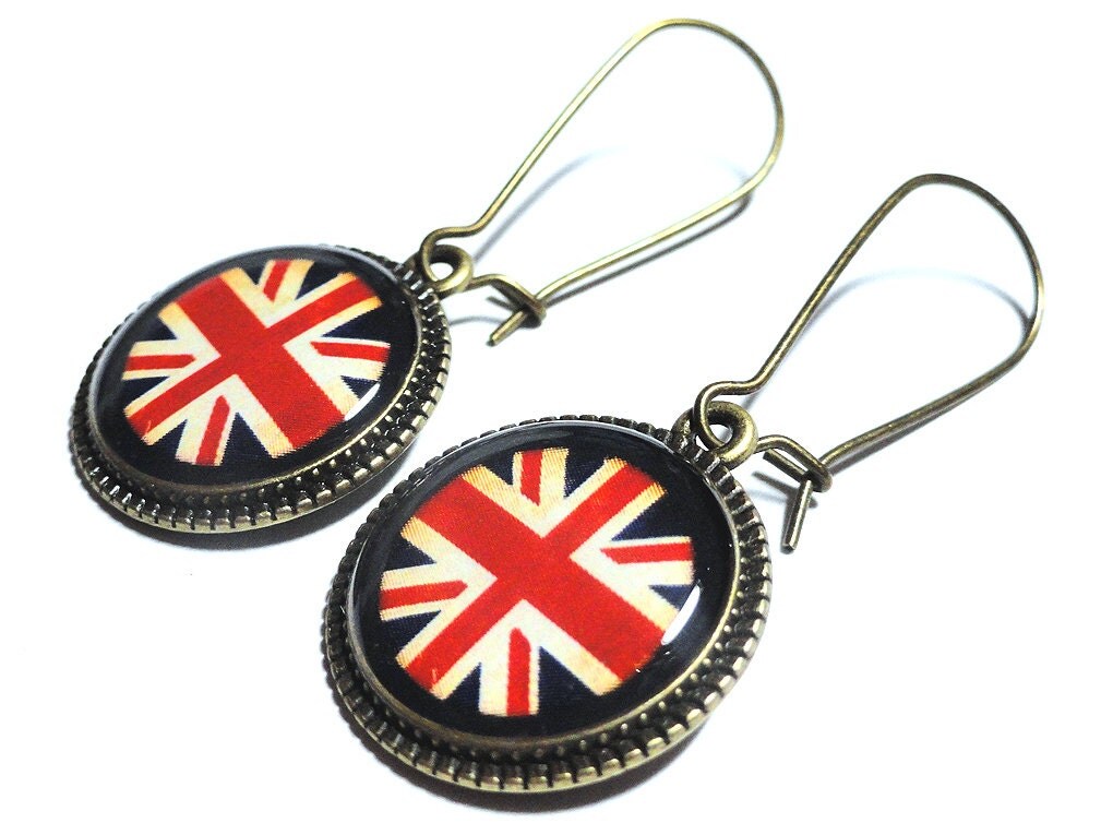 Union Jack Earrings English Flag Earrings UK Jewelry Dangle