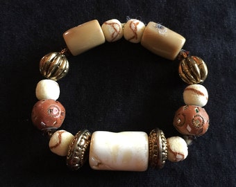 Cream Coral Tribal Stretch Bracelet