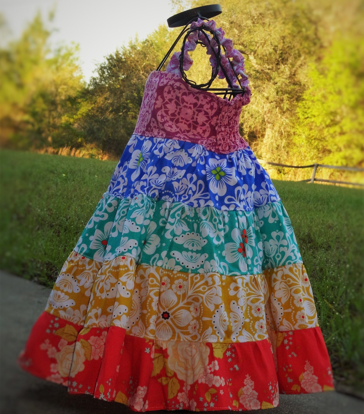 Girls Rainbow Party Dress Tiered Twirl Birthday Party