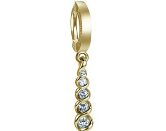 Solid 14k Yellow Gold 5 Diamond Drop Charm Belly Button Ring Exclusively by TummyToys (37013)