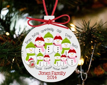 Personalized family Christmas ornament - snowman large family personalized holiday ornament SFCO