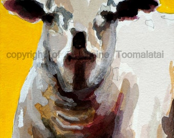 Yellow lamb original watercolor painting Sheep painting Lamb painting sheep watercolor sheep art sheep picture