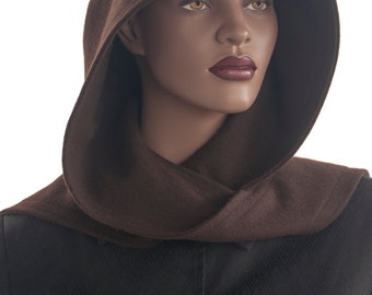 Brown Wool Blend Hood Wrap Scarf Head Hoodie Handmade