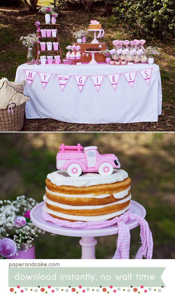 Be My Bridesmaid | Pink Vintage Pickup Truck PRINTABLE Party Collection - You Customize EDITABLE TEXT >>Instant Download | Paper and Cake Il_570xn