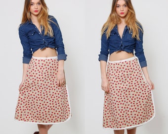 Vintage 70s WRAP Skirt STRAWBERRY Print Retro Skirt NOVELTY Print Midi Skirt Fruit Print Skirt