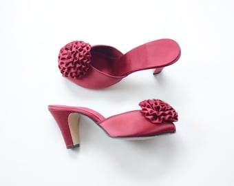 Vintage Daniel Green Burgundy Boudoir Slippers 5.5