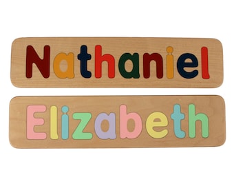Name Puzzle - Raised Letters - Custom Personalized - Wooden - Birthday Gift - Educational - Kids Wood Name - Mixed Case Letters Only