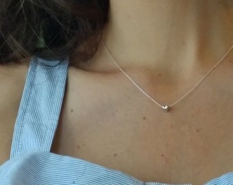 Tiny Heart Necklace - Minimalist Dainty Sterling Silver Heart Charm - Delicate Layered Necklace - Thin Chain Simple Everyday Small Gift LOVE