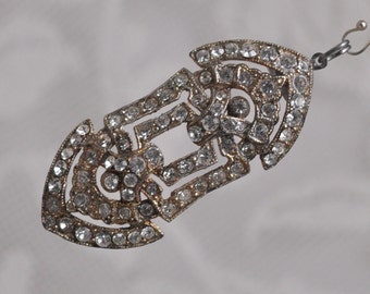 Vintage Pot Metal Paste Pavé Set 1940's Art-Deco Pendant Silver Toned