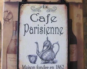 French Cafe Sign, Paris Decor, Shabby Cottage Chic, French Kitchen Decor, Vintage Coffee Shop Sign
