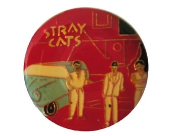 STRAY CATS vintage enamel pin button Brian Setzer strut rockabilly