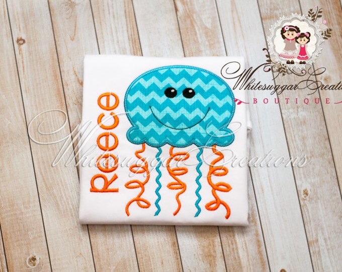 Boy Jelly Fish Shirt - Custom Shirt - Baby Boy Embroidered Shirt - Summer Jelly Fish Shirt