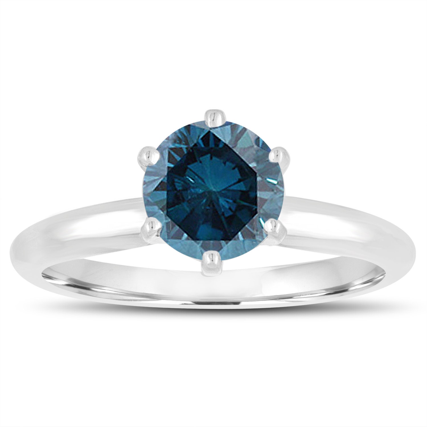 1.00 Carat Fancy Blue Diamond Solitaire Engagement Ring 14K