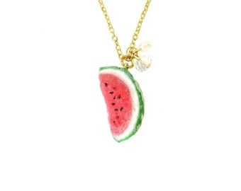 Watermelon Necklace - Gold - Miniature Food