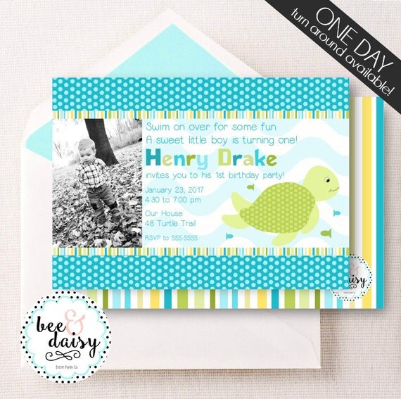 Sea Turtle Birthday Invitation, Sea Turtle Invitation, Sea Turtle Party, Boy First Birthday, Boy Birthday, Sea Turtle Invite, BeeAndDaisy Il_570xn