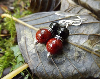 Red Quartz, Black Jasper Sterling Silver Earrings by Quintessential Arts