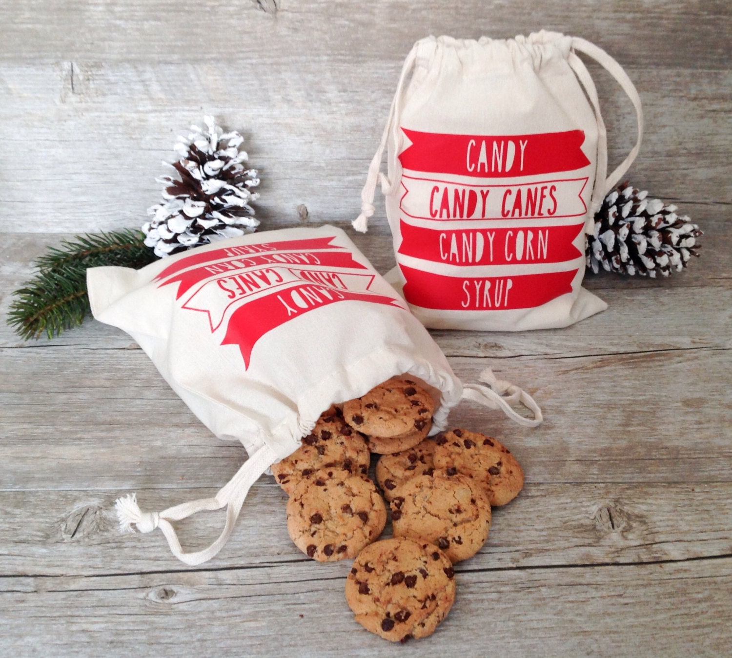 Christmas Gift Bag Cotton Elf Candy Canes Favor Bag Natural