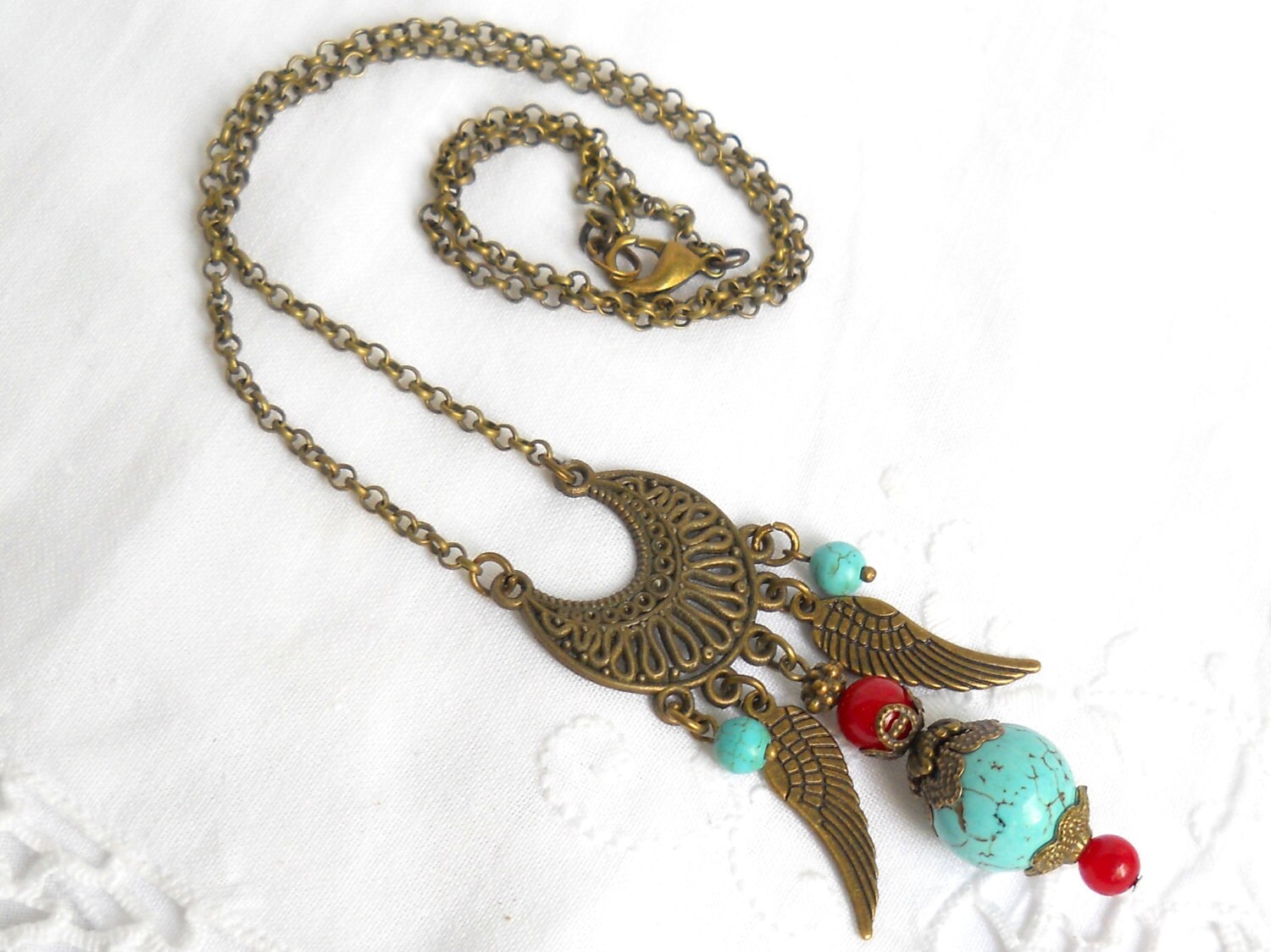 gypsy necklace bohemian necklace boho necklace turquoise by Minouc