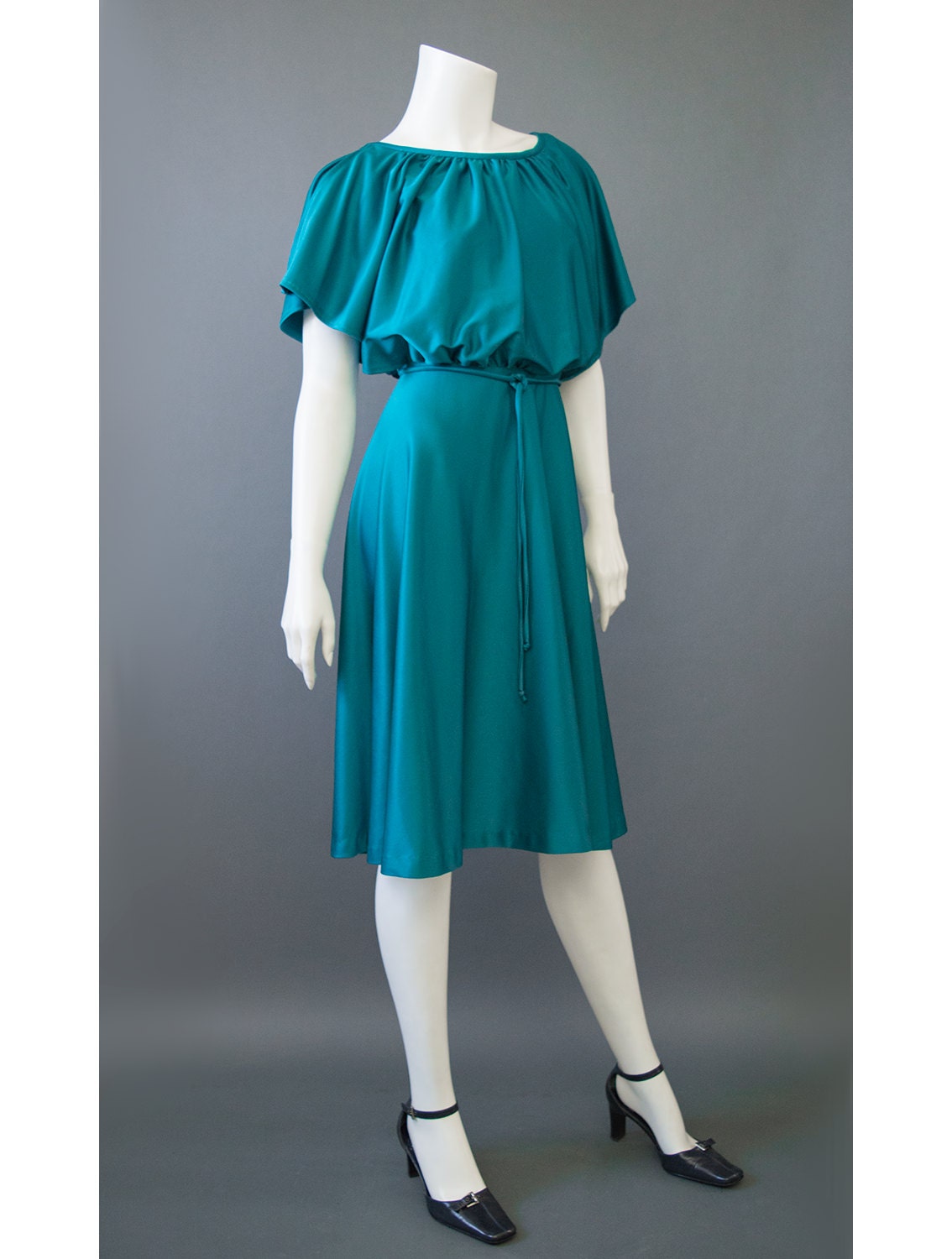 Vintage Disco Party Dress Teal Dress 70s Dress Blue