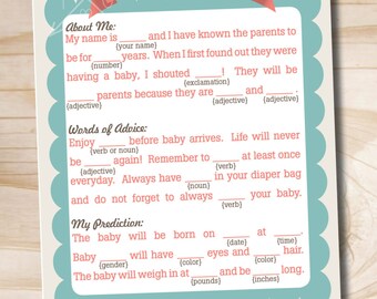 INSTANT DOWNLOAD Shower Libs Baby Shower Mad Libs, Stork Delivery - Digital Download