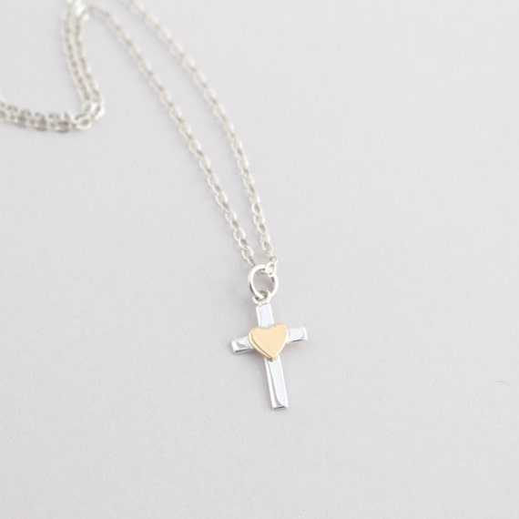 Cross Heart Necklace Sterling Silver Cross Jewelry Bronze